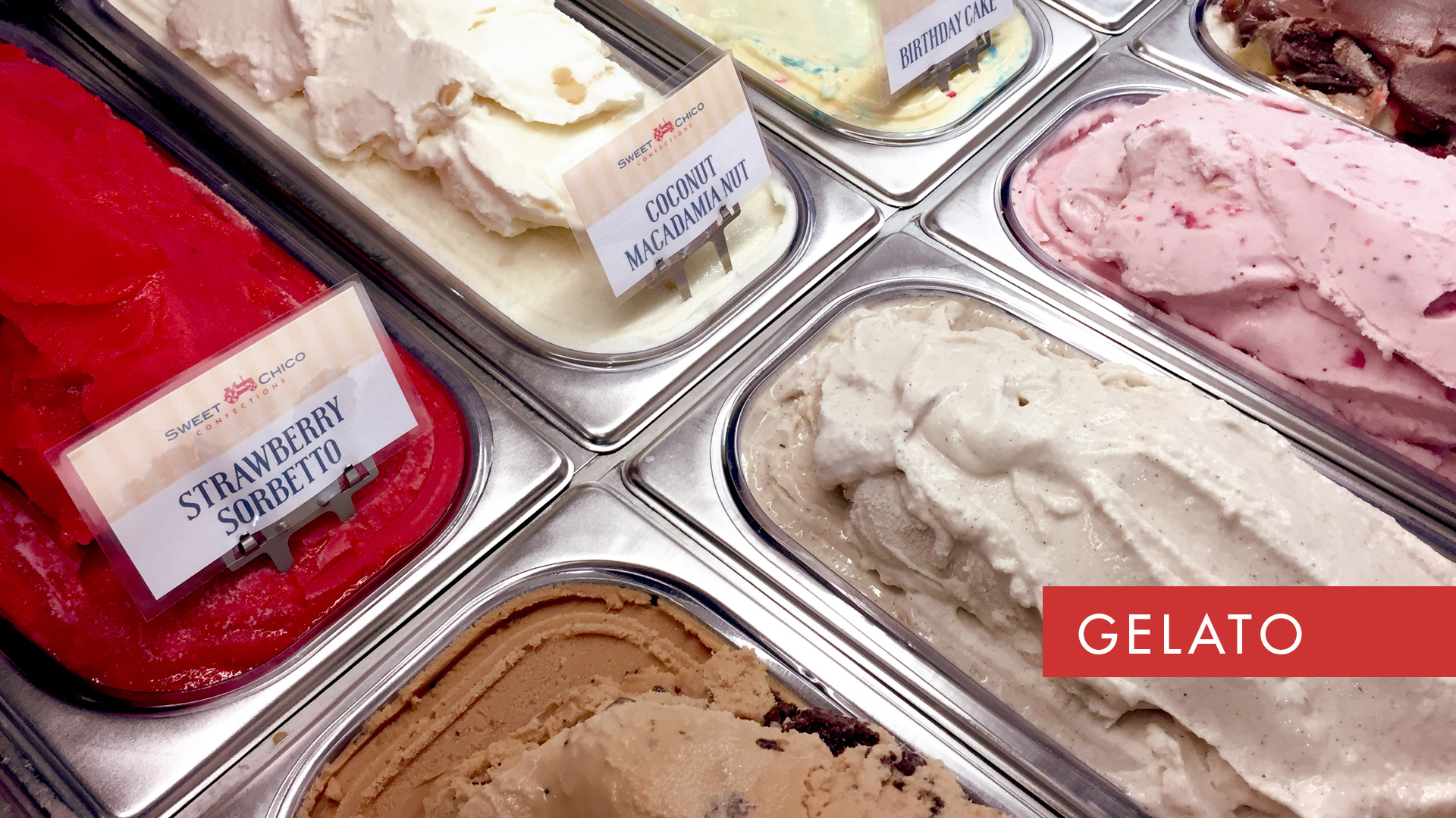 Handcrafted gelato flavors at Sweet Chico Confections